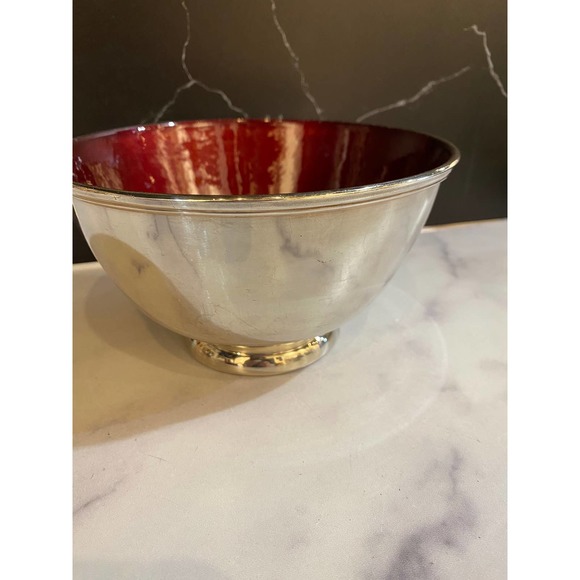 Towle Silversmiths Red Enamel Footed Bowl Silverplated 5001 Vintage - Picture 4 of 5